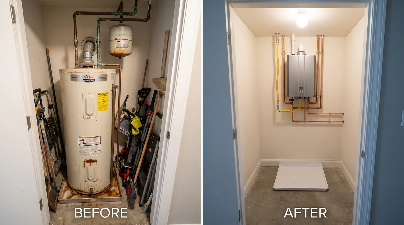 Tank water heater versus wall-mounted tankless unit comparison for Clarkston, GA homeowners
