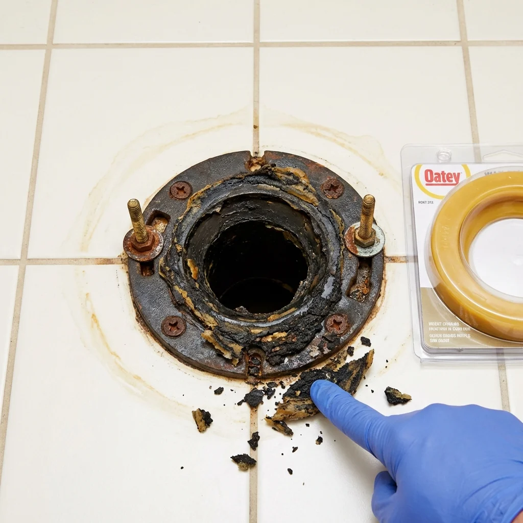 Failed wax ring showing water seepage at the base of a toilet in a Clarkston, GA home